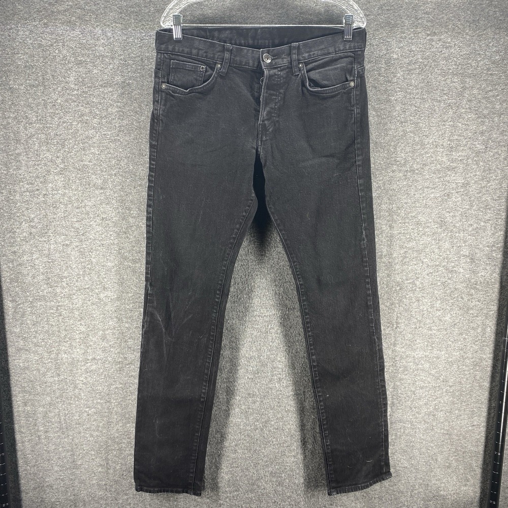 H&M &Denim Jeans Womens 33/34 Black Slim Low Waist Button Fly 0316784 3